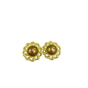 Carolee Earrings Vintage 1980 Gold Link With Faux Brown Pearl Clip Ons